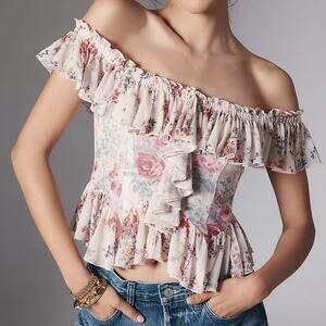 Anthropologie Off-The-Shoulder Romantic Mesh Top